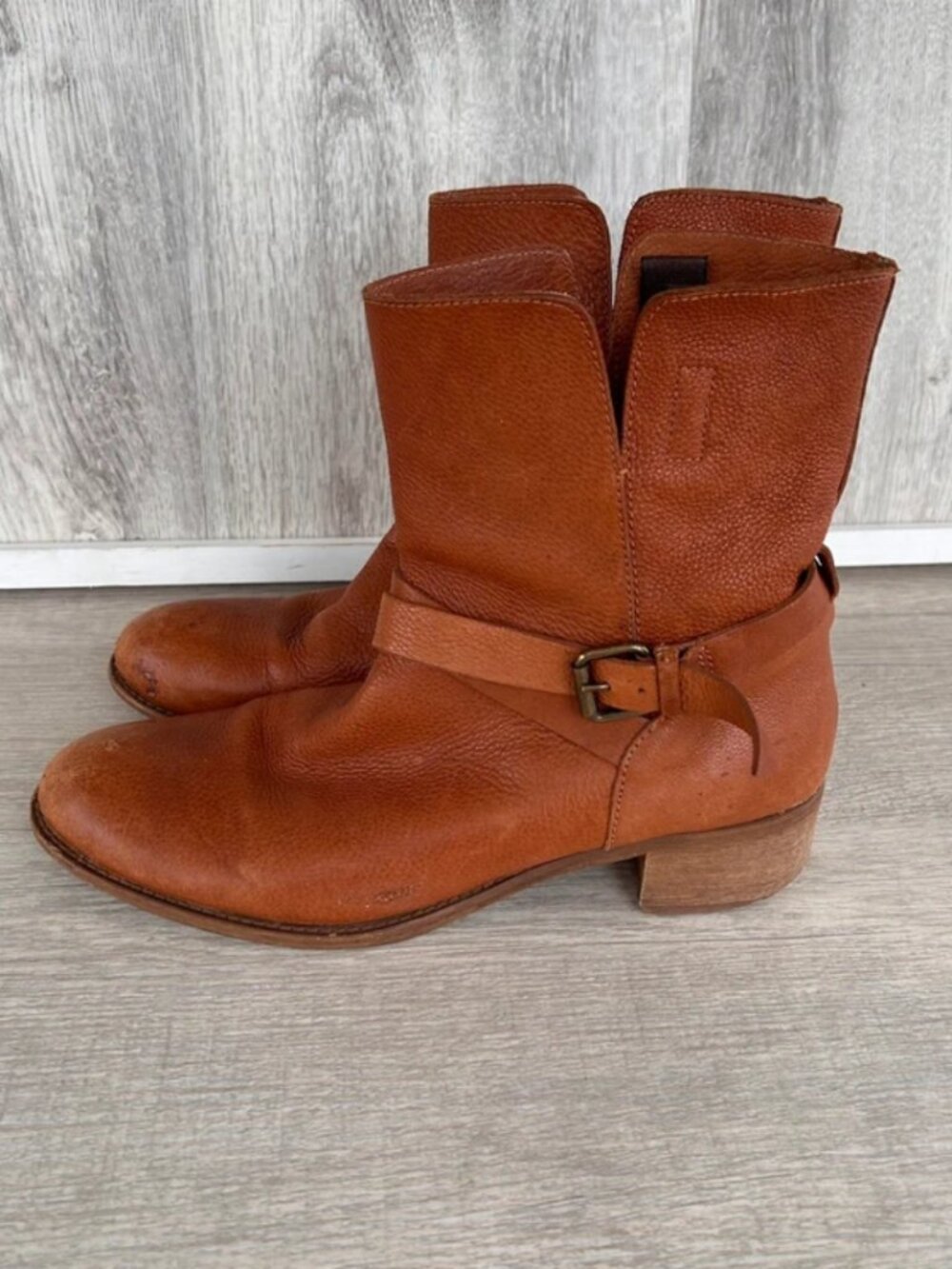 J.Crew Ryder leather ankle boots Womens 9 brown Festival Western Rustic Moto